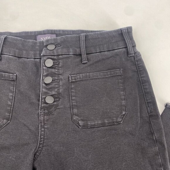 NYDJ Women's Size 10 Black Denim Cropped Wide Leg Trinity Button Fly Jeans Raw - Picture 7 of 14